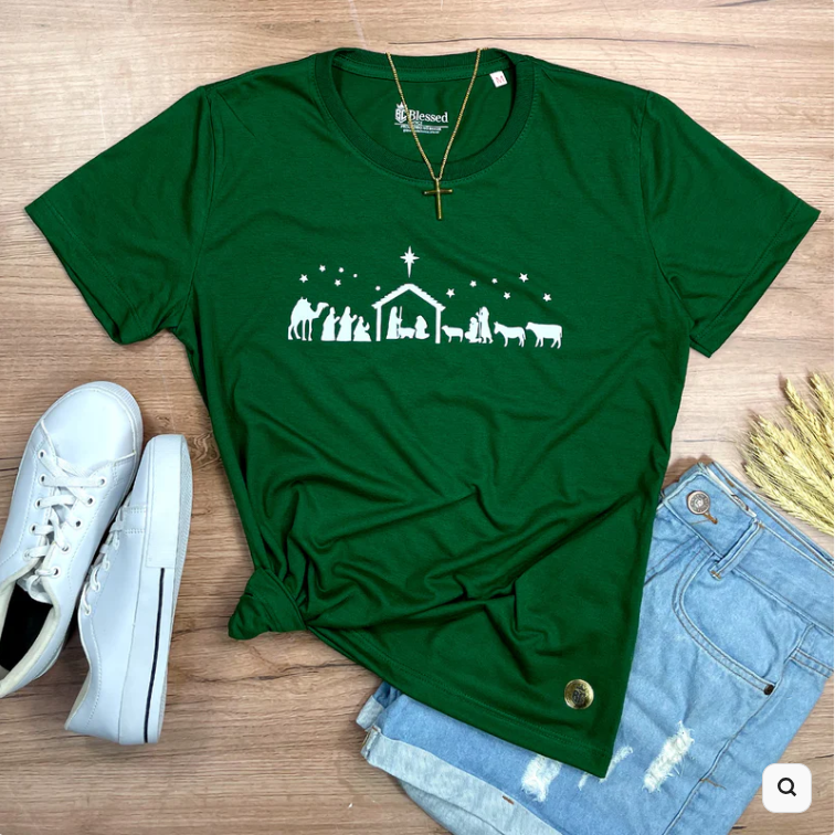 camiseta feminina verde o nascimento camiseta feminina verde o nascimento